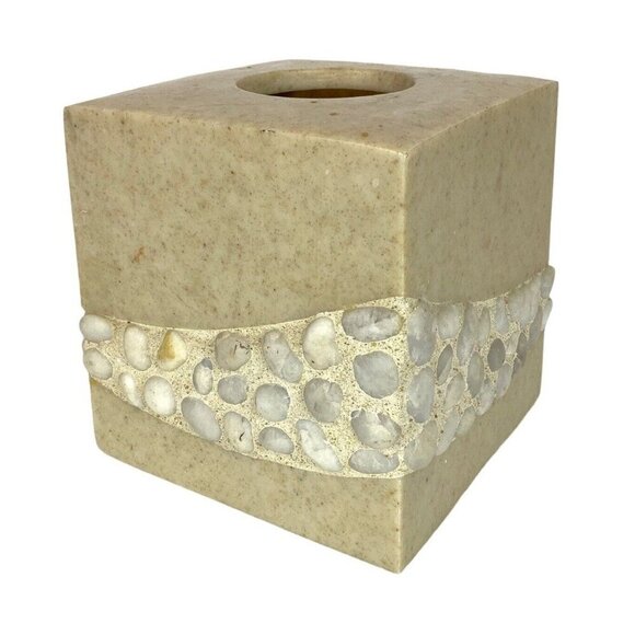 Veratex Really Stone Beige Square Tissue Box Cover Heavy Natural Bathroom Decor - Picture 1 of 6
